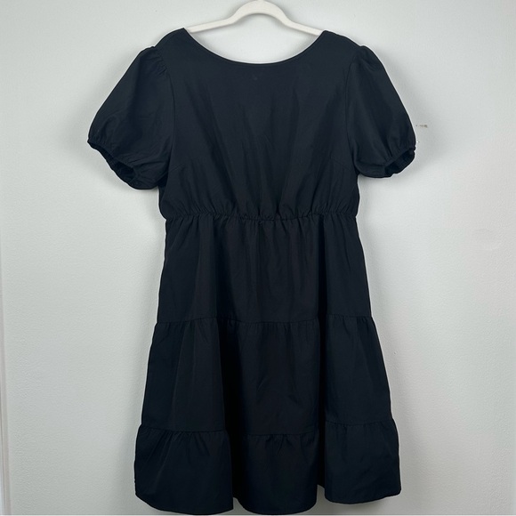 Classic Black Dress w Puff Sleeve Cut-out back Tie,‎ Ruffle Hem  Plus Size 1X - Picture 1 of 7